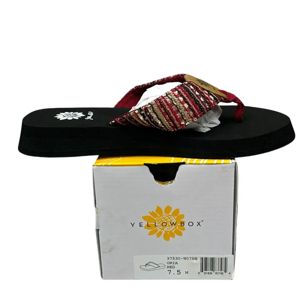 Yellow Box Oria Sequin Flop Flops Sandals Women's 7.5 Red Black Silver - Picture 2 of 6